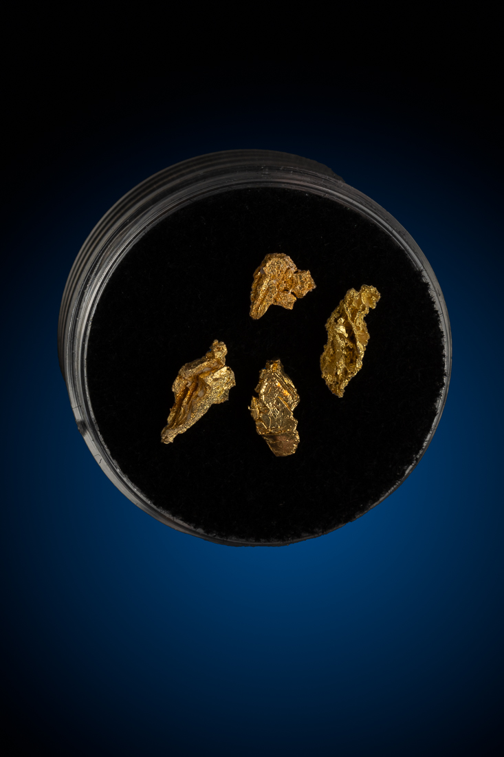 (image for) Four Crystallized Golds from Round Mountain Gold Mine, NV - 0.66 grams